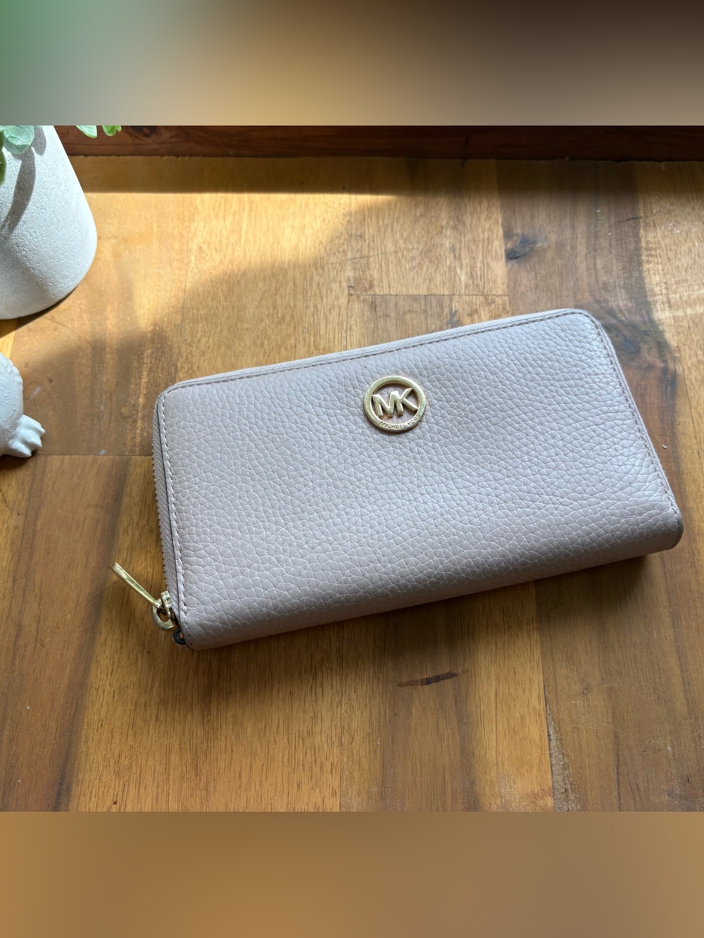 Michael Kors Pebbled Leather Zip Wallet in Blush